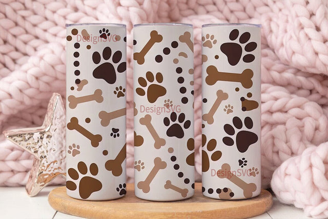 Paw Print & Bone 20oz Tumbler Wrap Sublimation DesignSVG 
