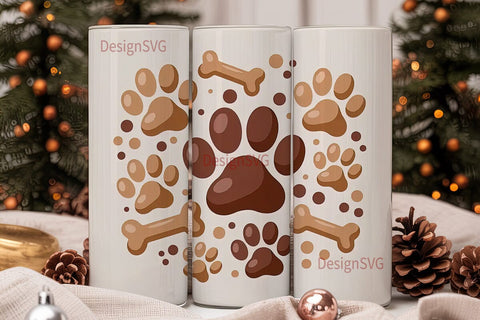 Paw Print & Bone 20oz Tumbler Wrap Sublimation DesignSVG 