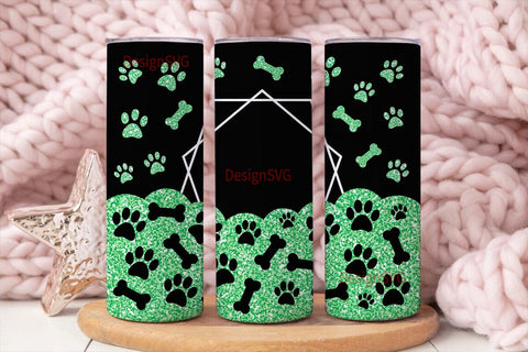 Paw Print & Bone Glitter 20oz Tumbler Sublimation DesignSVG 