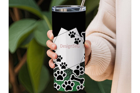 Paw Print & Bone Glitter 20oz Tumbler Sublimation DesignSVG 