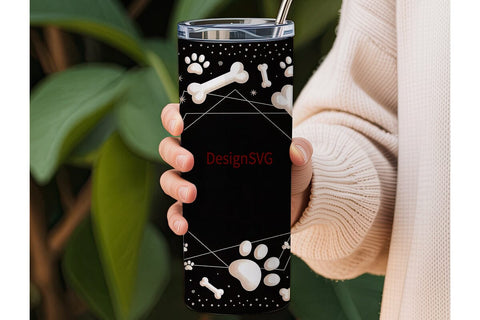Paw Print & Bone Glitter 20oz Tumbler Sublimation DesignSVG 