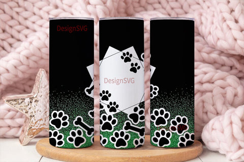 Paw Print & Bone Glitter 20oz Tumbler Sublimation DesignSVG 