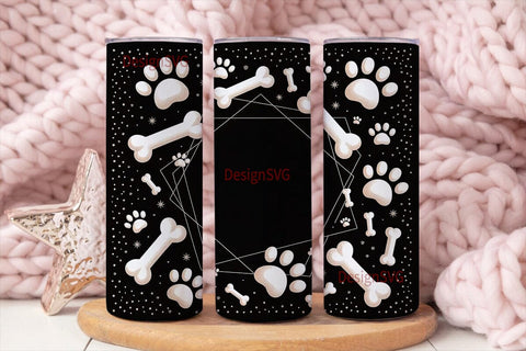 Paw Print & Bone Glitter 20oz Tumbler Sublimation DesignSVG 