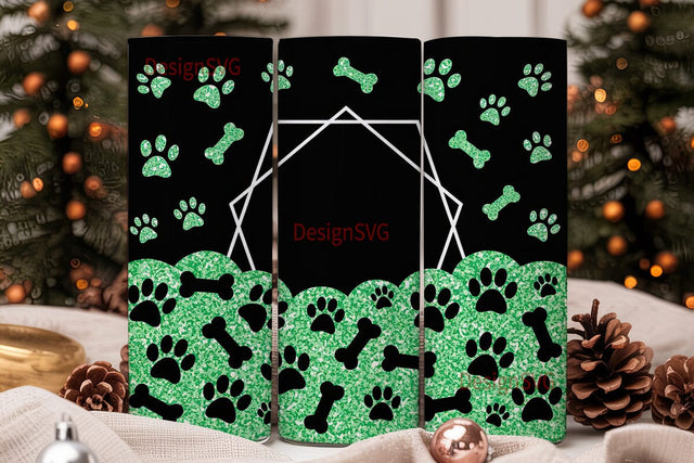 Paw Print & Bone Glitter 20oz Tumbler Sublimation DesignSVG 