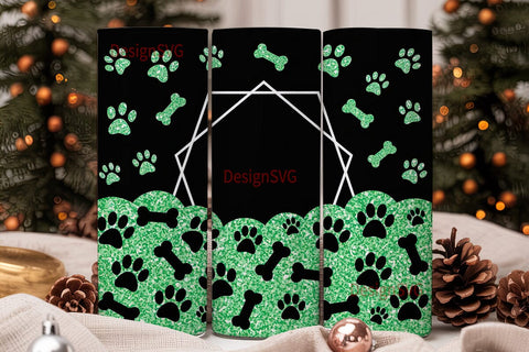 Paw Print & Bone Glitter 20oz Tumbler Sublimation DesignSVG 