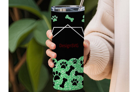 Paw Print & Bone Glitter 20oz Tumbler Sublimation DesignSVG 