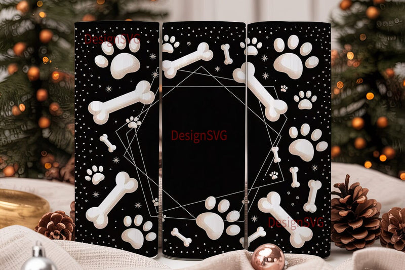 Paw Print & Bone Glitter 20oz Tumbler Sublimation DesignSVG 