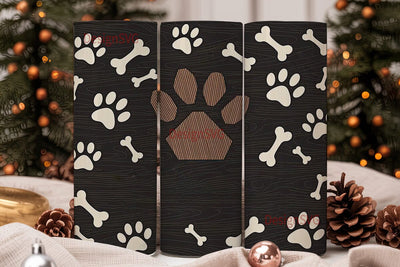 Paw Print & Bone Wood 20oz Tumbler Wrap Sublimation DesignSVG 