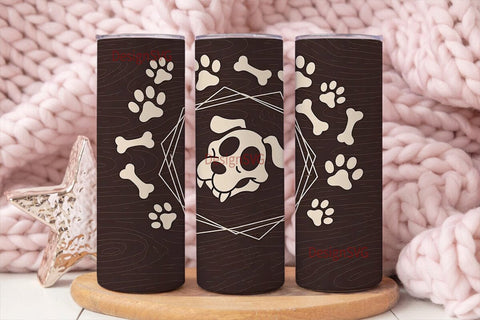 Paw Print & Bone Wood 20oz Tumbler Wrap Sublimation DesignSVG 