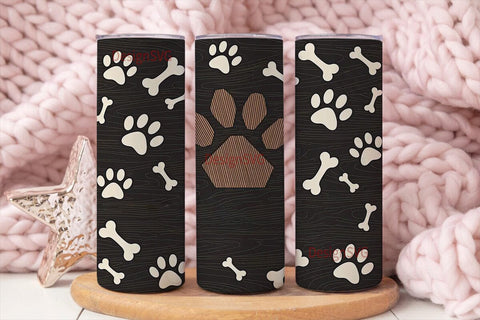 Paw Print & Bone Wood 20oz Tumbler Wrap Sublimation DesignSVG 