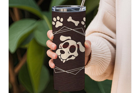 Paw Print & Bone Wood 20oz Tumbler Wrap Sublimation DesignSVG 