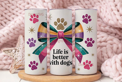 Paw Print Bow Glitter 20oz Tumbler Wrap Sublimation DesignSVG 