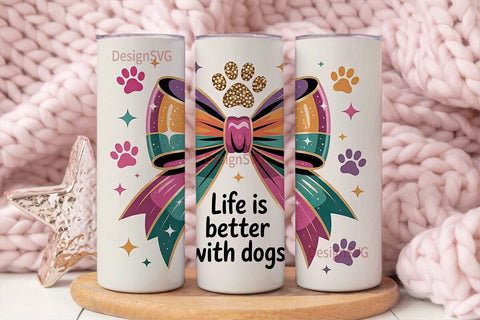 Paw Print Bow Glitter 20oz Tumbler Wrap Sublimation DesignSVG 