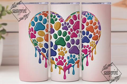 Paw Print Heart 20oz Tumbler Wrap Sublimation sassyprint 