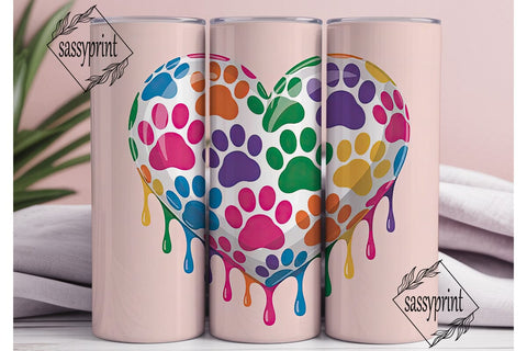 Paw Print Heart 20oz Tumbler Wrap Sublimation sassyprint 