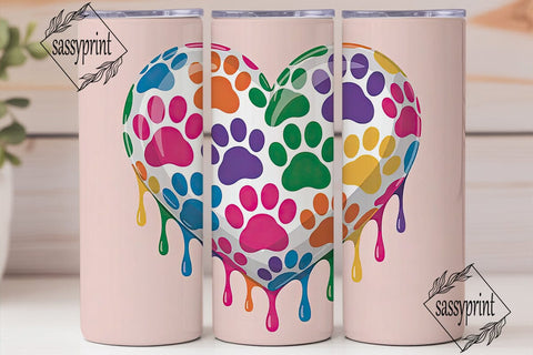 Paw Print Heart 20oz Tumbler Wrap Sublimation sassyprint 