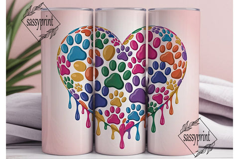 Paw Print Heart 20oz Tumbler Wrap Sublimation sassyprint 