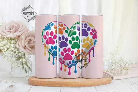 Paw Print Heart 20oz Tumbler Wrap Sublimation sassyprint 