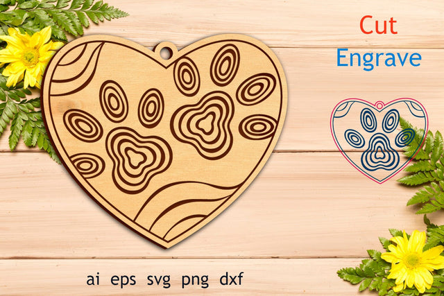 Paw print keychain svg, Dog lovers laser engraving, Glowforge template SVG AnastasiyaArtDesign 