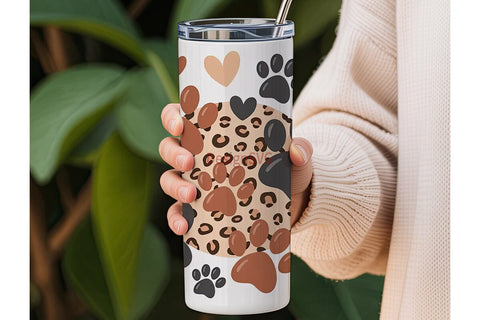 Paw Print & Leopard 20oz Tumbler Wrap Sublimation DesignSVG 