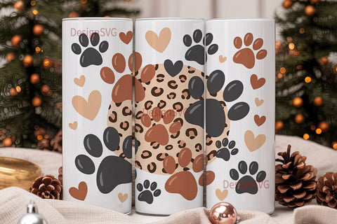 Paw Print & Leopard 20oz Tumbler Wrap Sublimation DesignSVG 