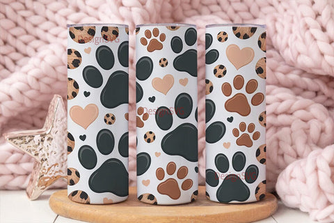 Paw Print & Leopard 20oz Tumbler Wrap Sublimation DesignSVG 