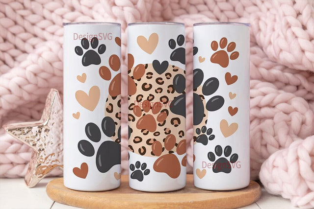 Paw Print & Leopard 20oz Tumbler Wrap Sublimation DesignSVG 