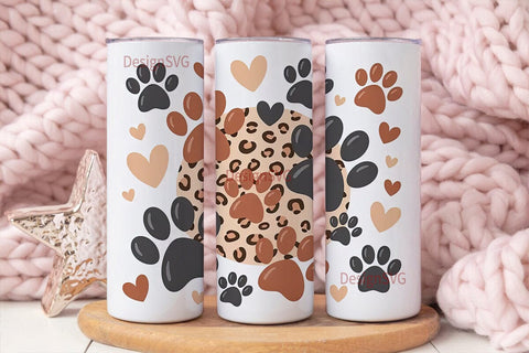 Paw Print & Leopard 20oz Tumbler Wrap Sublimation DesignSVG 