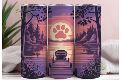 Paw Print Sunset 20oz Tumbler Wrap Sublimation PixelChick 