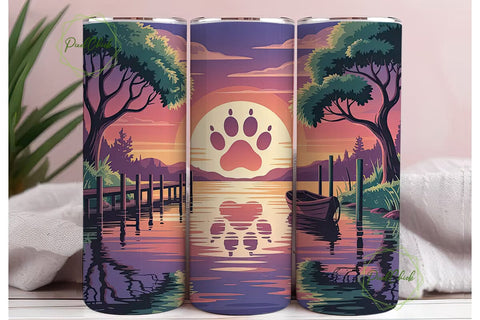 Paw Print Sunset 20oz Tumbler Wrap Sublimation PixelChick 