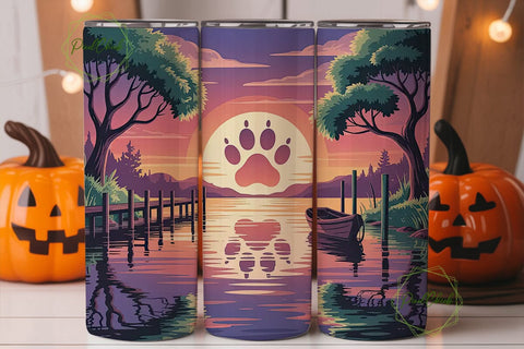 Paw Print Sunset 20oz Tumbler Wrap Sublimation PixelChick 