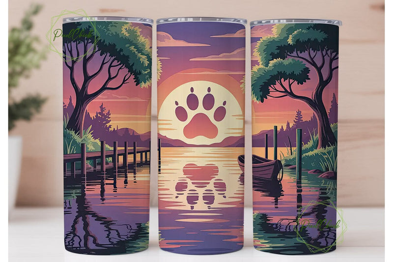 Paw Print Sunset 20oz Tumbler Wrap Sublimation PixelChick 