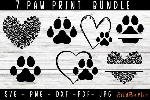 Paw Print Svg Bundle, Paw Heart Svg, Dog paw svg, paw svg, dog mom svg, Paw Heart Svg, dog paws svg, Dog lover svg Clipart Silhouette, Animal Paw Svg SVG SilaBerlin 