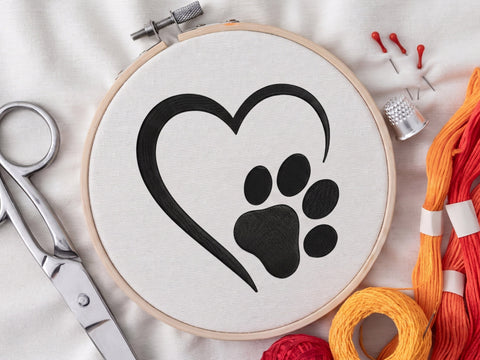 Paw with Heart Embroidery Design, 4 Sizes, Paw Dog Machine Embroidery Design, Paw Filled Stitch, Paw silhouette, Dog embroidery design Embroidery/Applique DESIGNS DesignDestine 