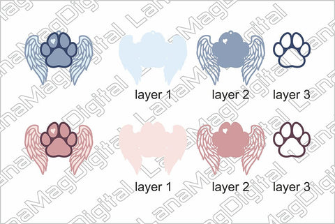 Paw with wings svg Pet memorial layered ornament laser cut SVG LanaMagDigital 