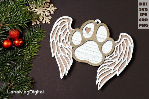 Paw with wings svg Pet memorial layered ornament laser cut SVG LanaMagDigital 