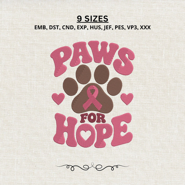 Paws for Hope Embroidery Design – Pink Ribbon Paw Print Breast Cancer Awareness Machine Embroidery File Embroidery/Applique DESIGNS PatternFeed8 