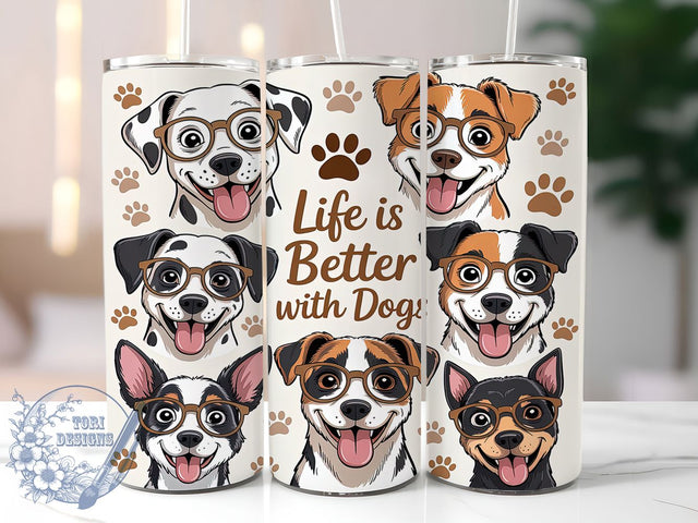Paws & Laughs Funny Dog Tumbler, Life With Dogs PNG, Dog Lover Tumbler Wrap, 20oz Pet Tumbler Design, Dog Mom Sublimation, Cute Dog Tumbler Wrap, Dog Life Sublimation Design Sublimation ToriDesigns 