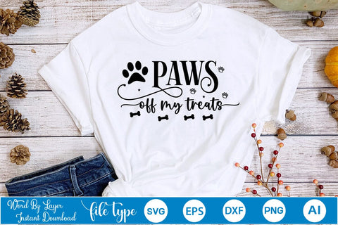 Paws Off My Treats SVG Design, Dog Bandana Design, Dog SVG Cut File, SVGs,Quotes and Sayings,Food & Drink,On Sale, Print & Cut SVG DesignPlante 503 
