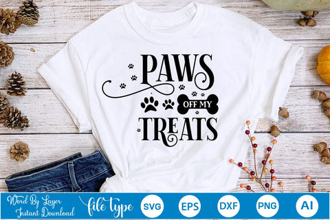 Paws Off My Treats SVG Design, Dog Bandana Design, Dog SVG Cut File, SVGs,Quotes and Sayings,Food & Drink,On Sale, Print & Cut SVG DesignPlante 503 