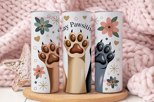Pawsitive Dog Paws 20oz Tumbler Wrap Sublimation DesignSVG 