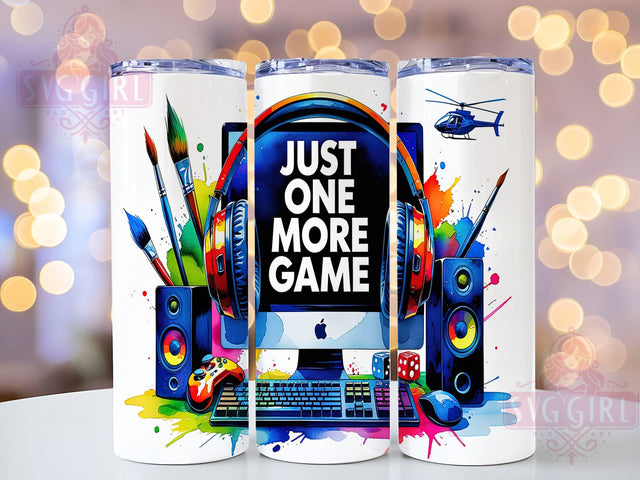 PC Gamer 20oz Just One More Game Tumbler, Gaming Gear Tumbler, 20oz Tumbler Design, Sublimation Tumbler Wrap, Video Game Tumbler, Neon Gamer Tumbler Sublimation SvggirlplusArt 
