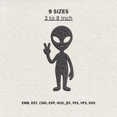 Peace Alien Machine Embroidery Design – Cute UFO Extraterrestrial Embroidery File Embroidery/Applique DESIGNS PatternFeed8 