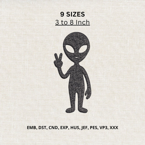 Peace Alien Machine Embroidery Design – Cute UFO Extraterrestrial Embroidery File Embroidery/Applique DESIGNS PatternFeed8 
