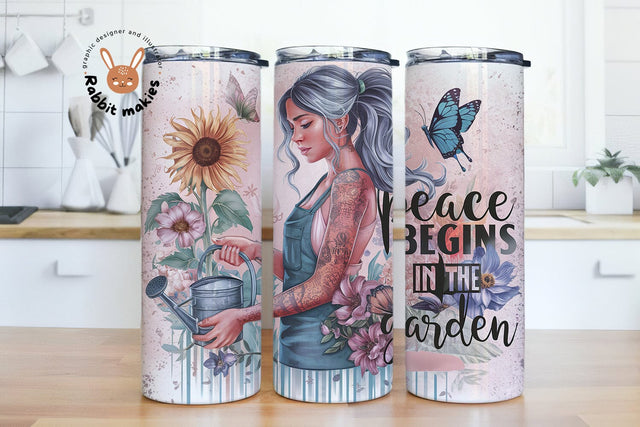 Peace Begin In The Garden Tumbler Wrap, Gardening Gift, Sublimation PNG, Plant Tumbler Wrap, Digital Instant Download, Plant PNG, Garden Tumbler Wrap PNG Sublimation Rabbitmakies 