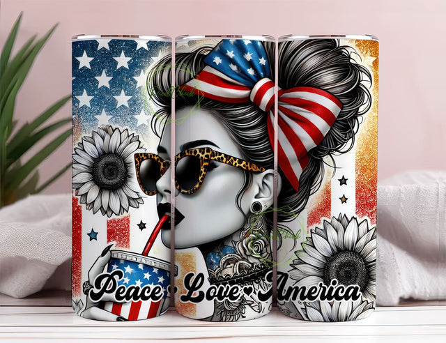 Peace Love America 20oz Skinny Tumbler Sublimation Designs Tumbler for StraightTapered PNG File Digital Download Sublimation PixelChick 