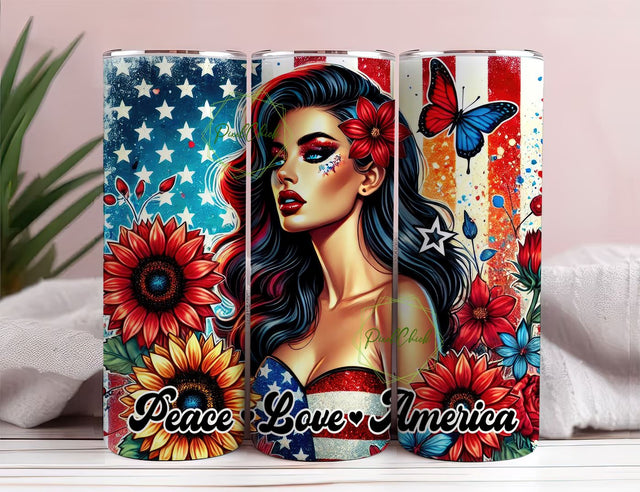 Peace Love America 20oz Skinny Tumbler Sublimation Designs Tumbler for StraightTapered PNG File Digital Download Sublimation PixelChick 
