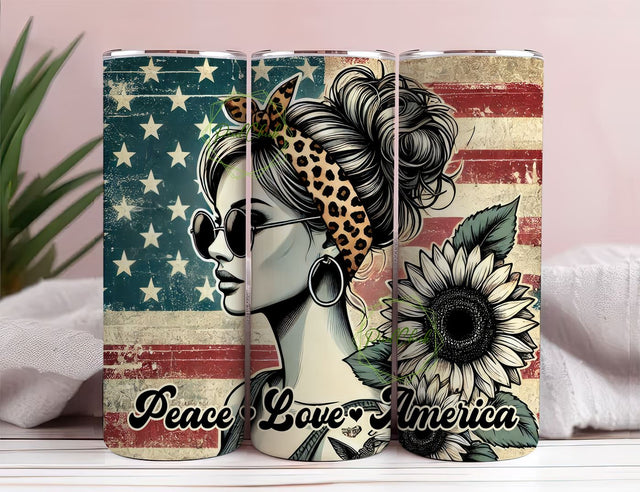 Peace Love America 20oz Skinny Tumbler Sublimation Designs Tumbler for StraightTapered PNG File Digital Download Sublimation PixelChick 