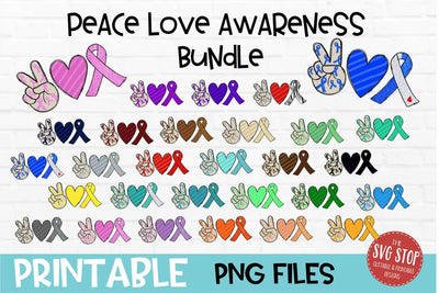 Peace Love Awareness Sublimation Bundle PNG | No Words Ribbon Designs | 56 File Awareness Bundle | Cricut Silhouette Compatible Sublimation The SVG Stop 