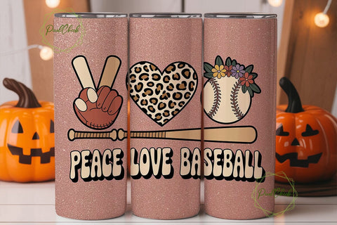 Peace Love Baseball 20oz Tumbler Wrap Sublimation PixelChick 